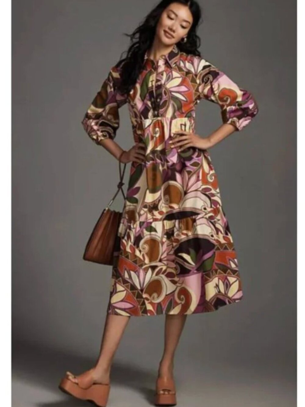 Anthropology Maeve Bettina Tiered Shirt Dress 100% Cotton